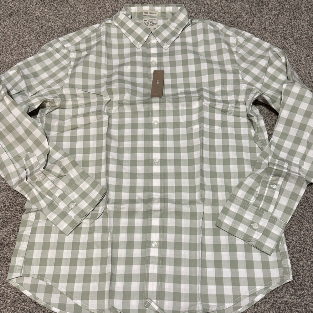 NWT J. Crew Green & White Gingham Button Up Shirt